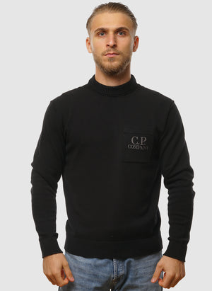 Soft Cotton Stretch Pocket Crew Neck - Black