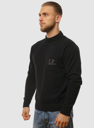 Soft Cotton Stretch Pocket Crew Neck - Black