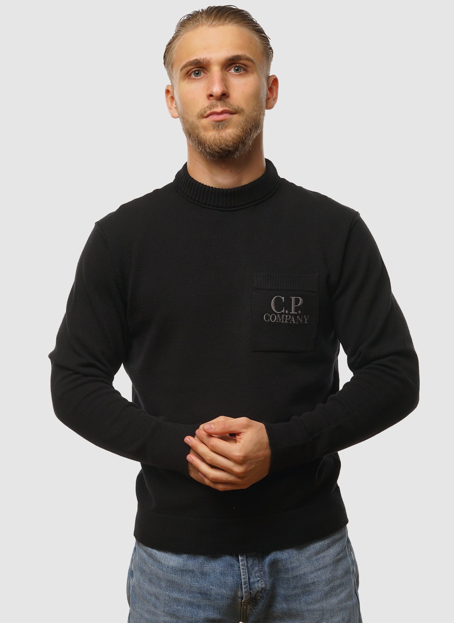 Soft Cotton Stretch Pocket Crew Neck - Black