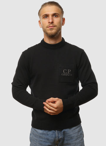 Soft Cotton Stretch Pocket Crew Neck - Black