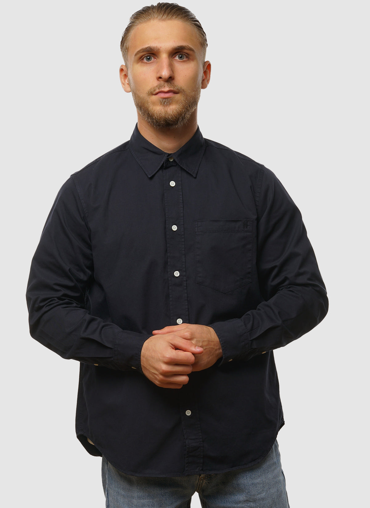 Algot Twill Hemd - Dark Navy