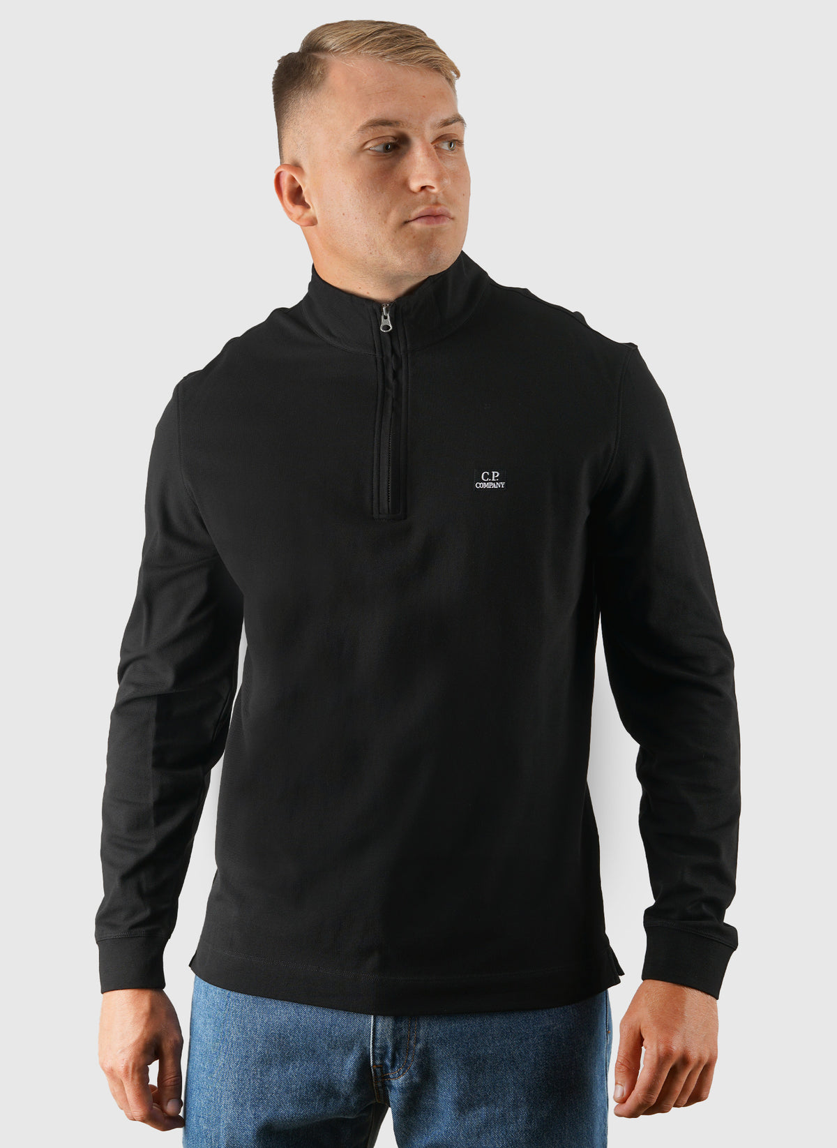 Stretch Piquet 1/2 Zip Long Sleeve Polo - Black