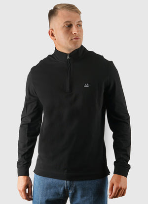 Stretch Piquet 1/2 Zip Long Sleeve Polo - Black