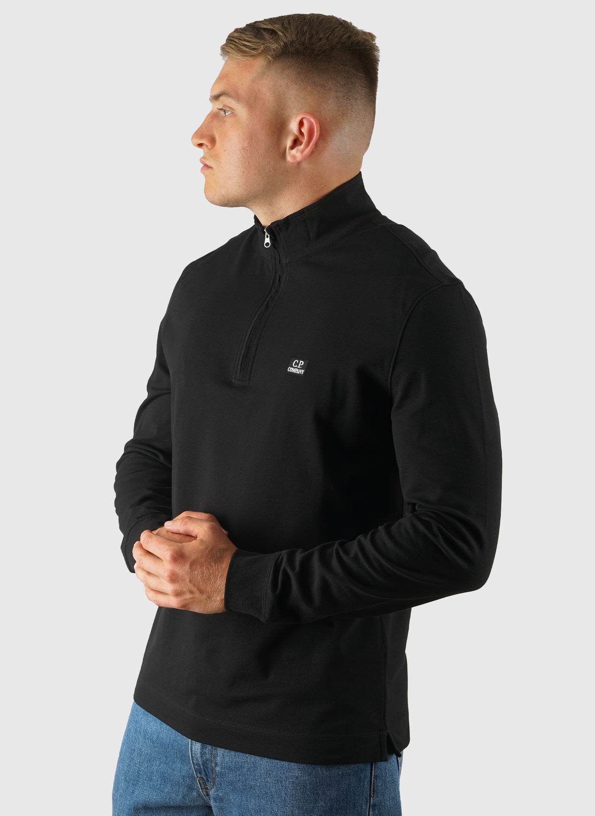 Stretch Piquet 1/2 Zip Long Sleeve Polo - Black