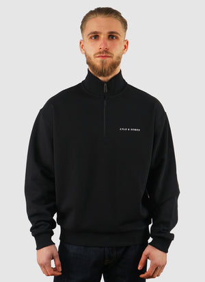 Script Heavyweight Loopback 1/4 Zip Sweatshirt - Jet Black