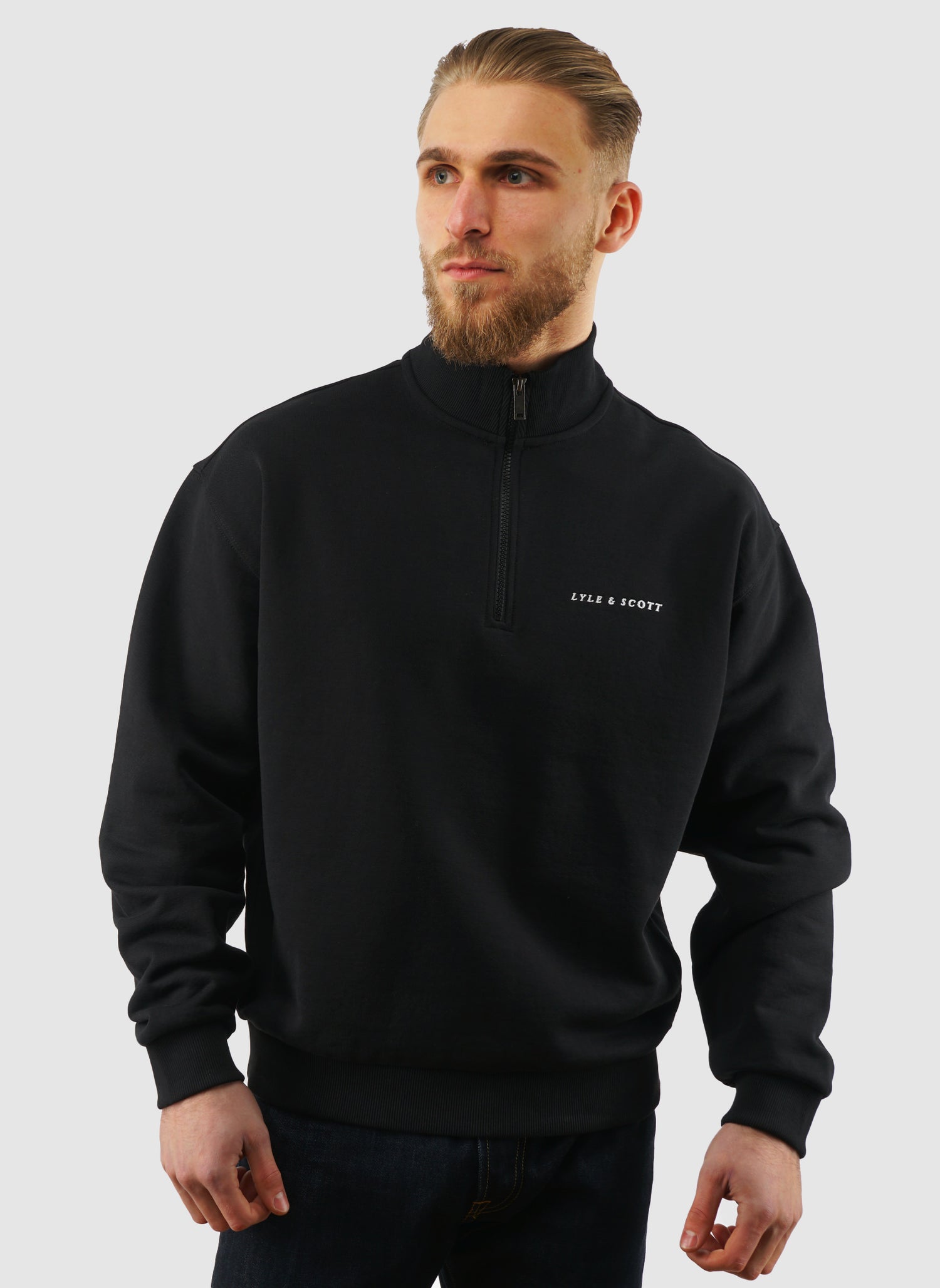 Script Heavyweight Loopback 1/4 Zip Sweatshirt - Jet Black