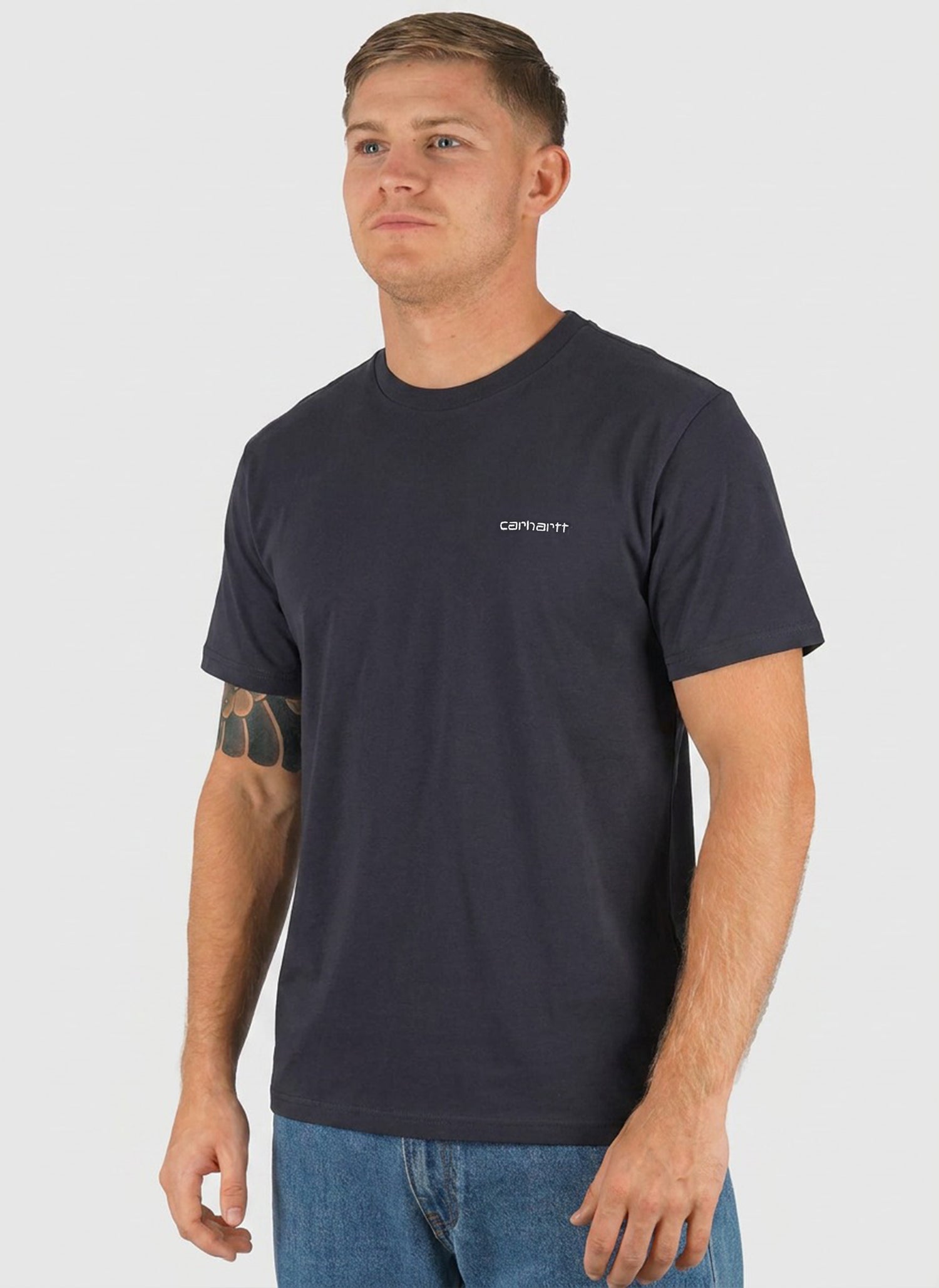 Script Embroidery T-Shirt - Dark Navy/White