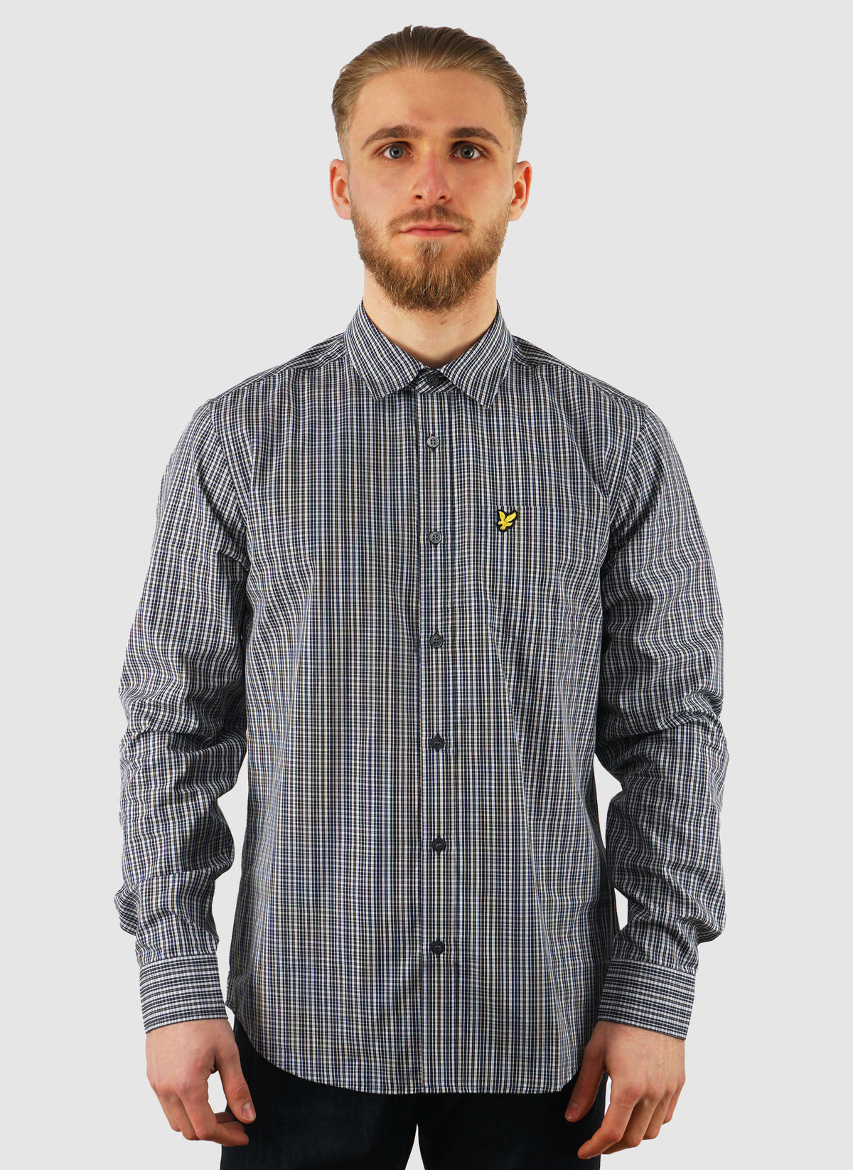 Grid Check Hemd - Dark Navy
