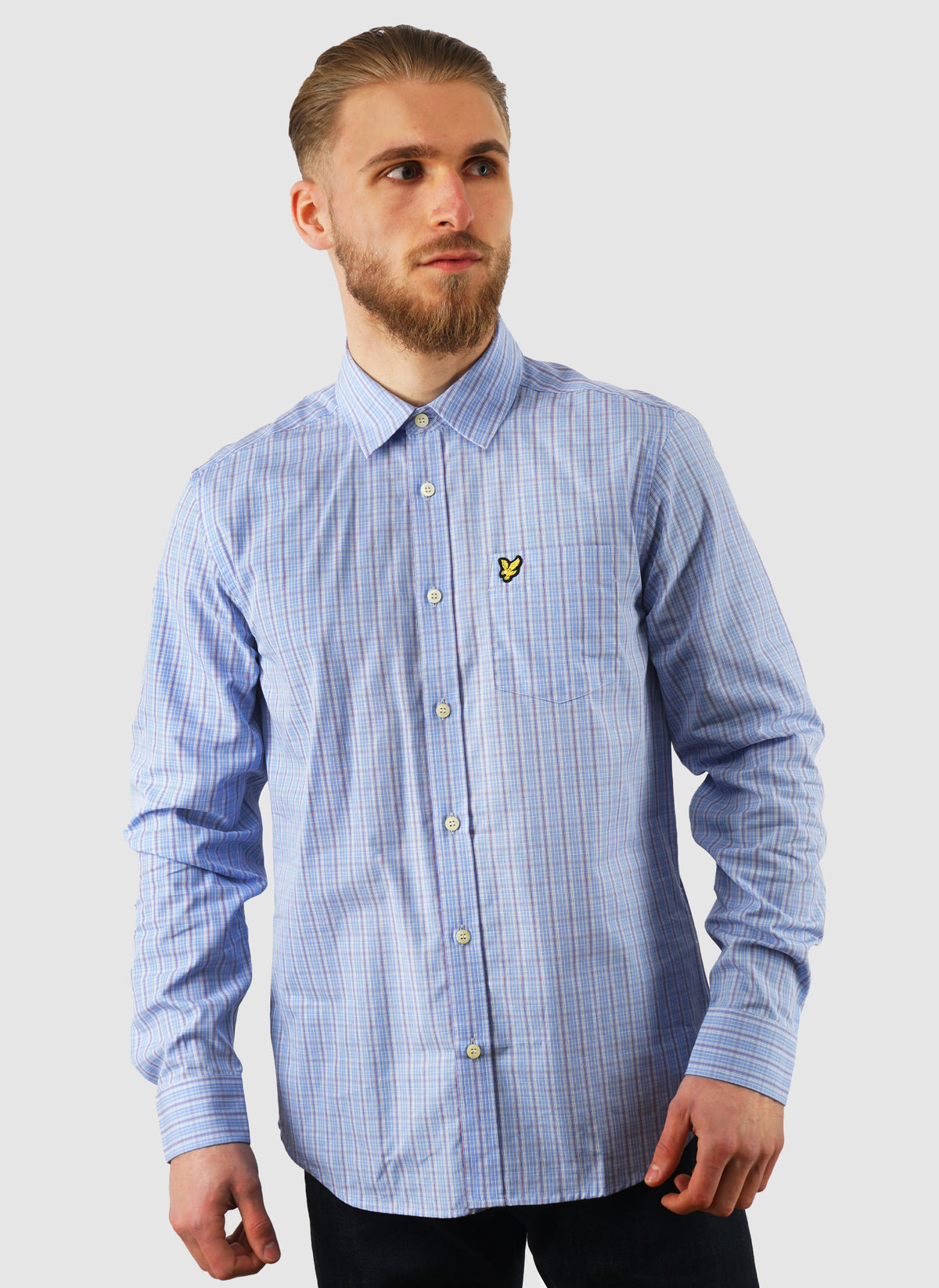 Grid Check Hemd - Chalk Blue