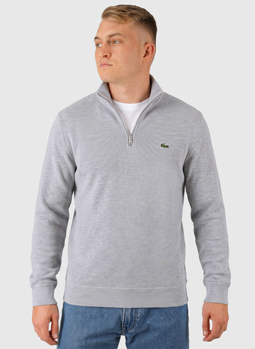 Half Zip Cotton Sweatshirt - Silver Chine