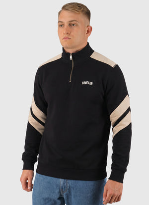 Curved Two Tone Halfzip Sweatshirt - Black/Cream