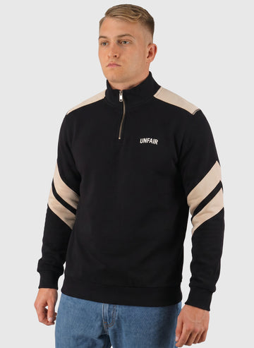 Curved Two Tone Halfzip Sweatshirt - Black/Cream