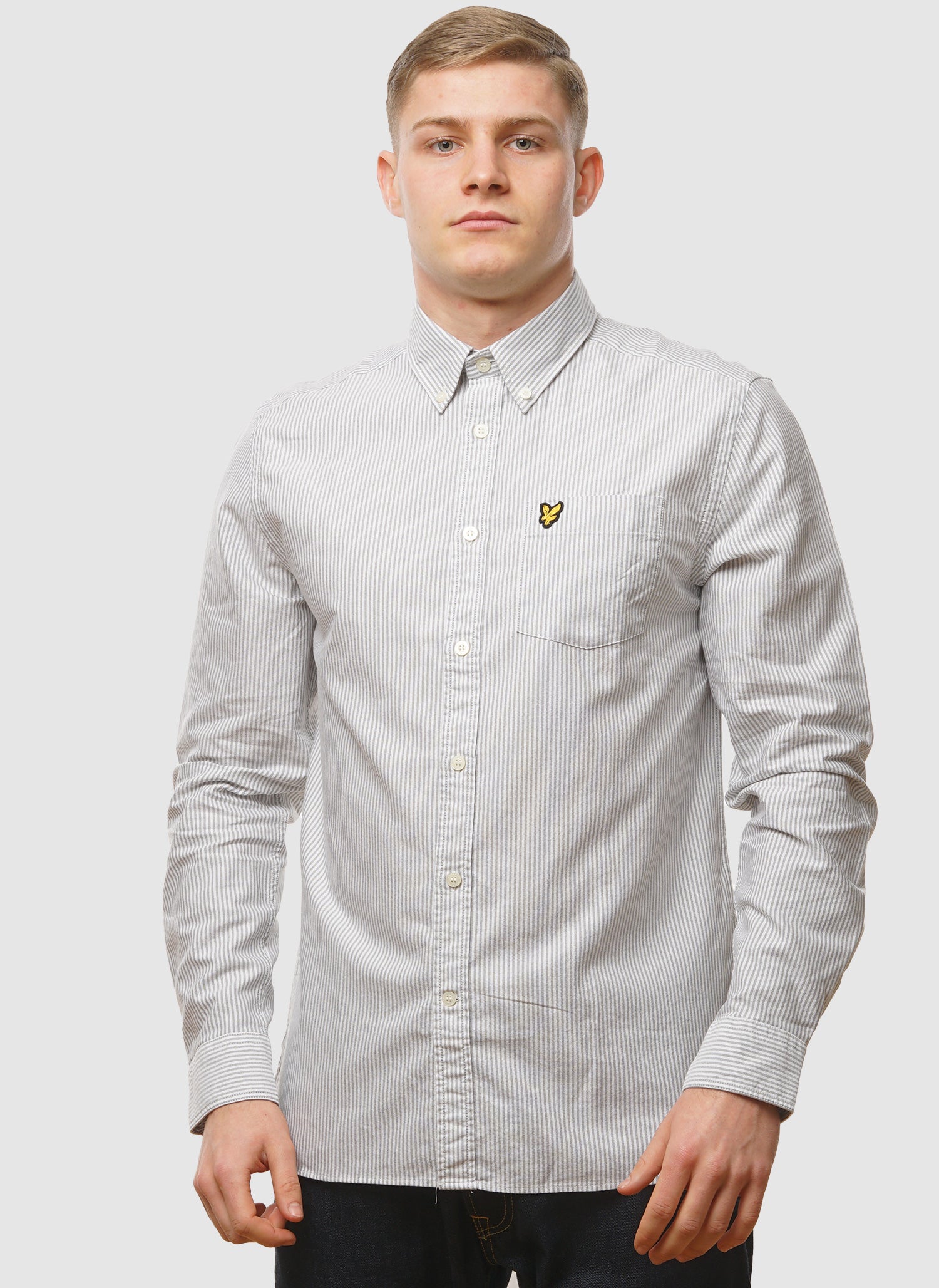 Stripe Oxford Hemd - Gun Metal/White