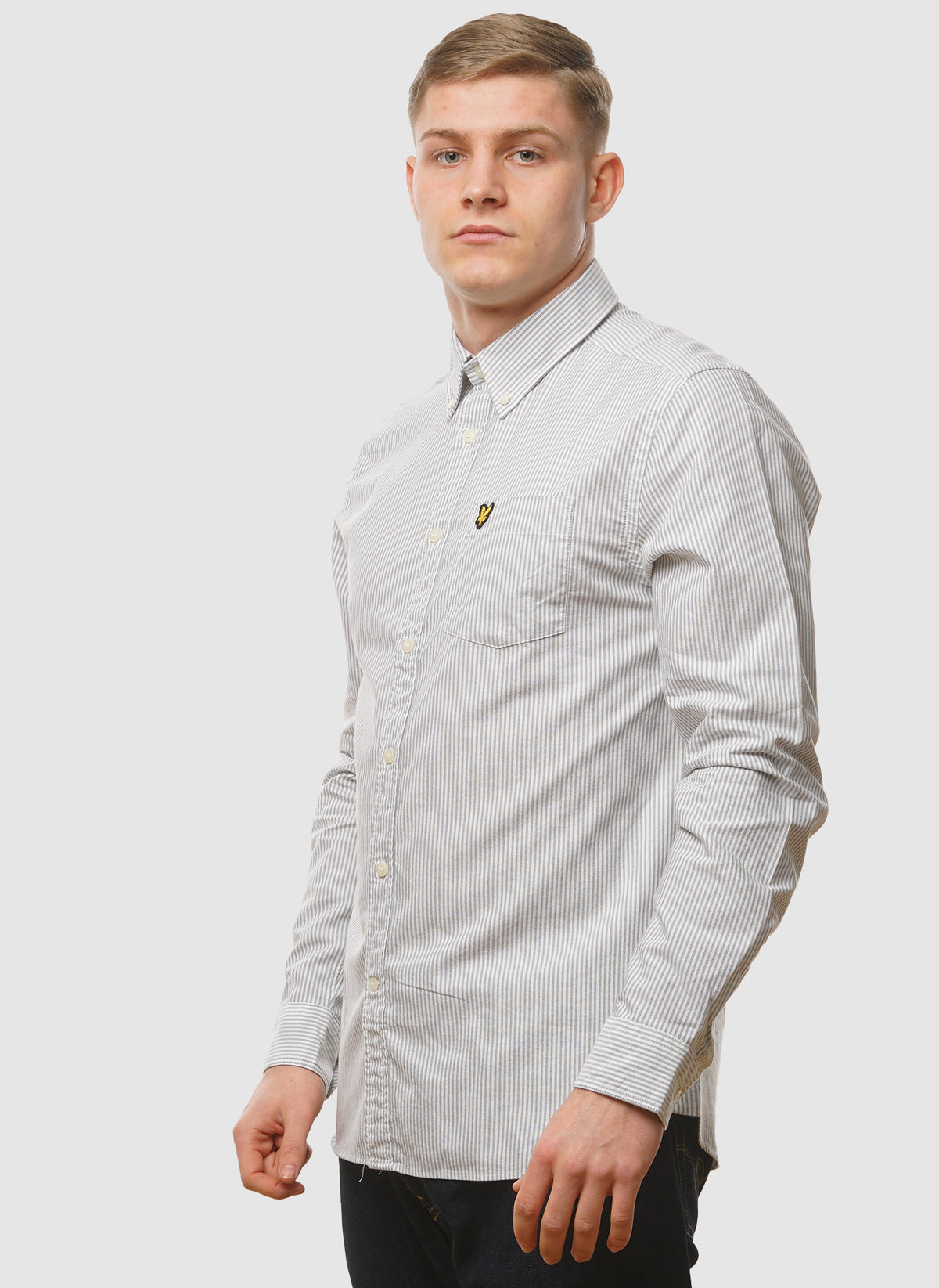 Stripe Oxford Hemd - Gun Metal/White