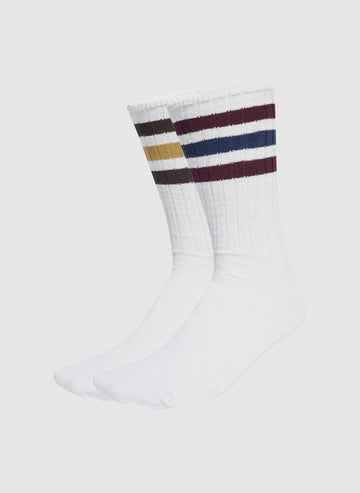 Three Pack Rib Socks - White/Maroon