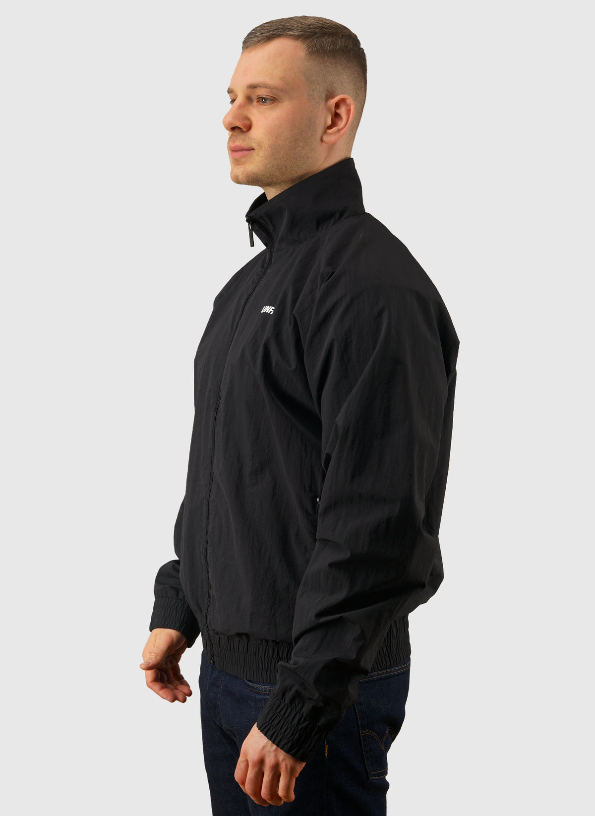 Curved Crushed Nylon Tracktop - Black