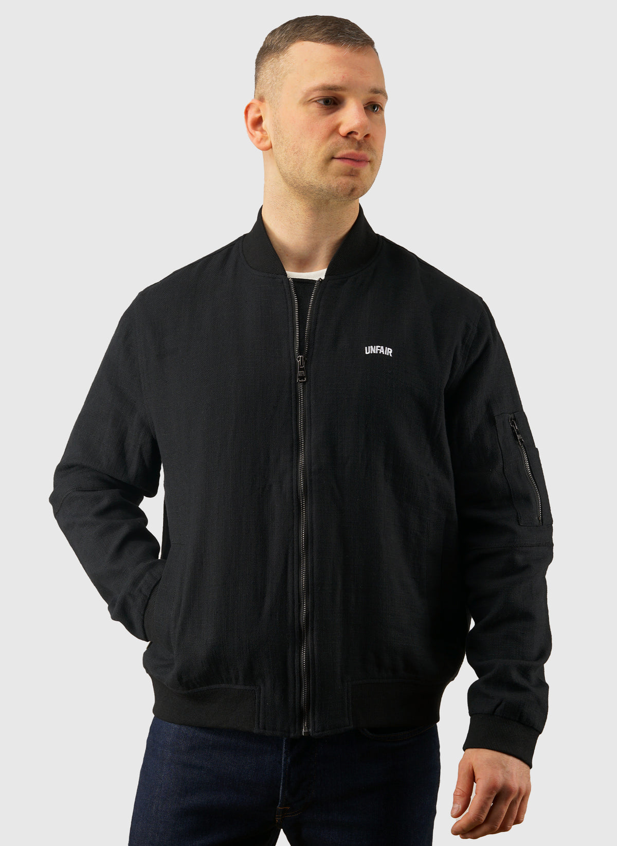 Curved Linen Bomber - Black