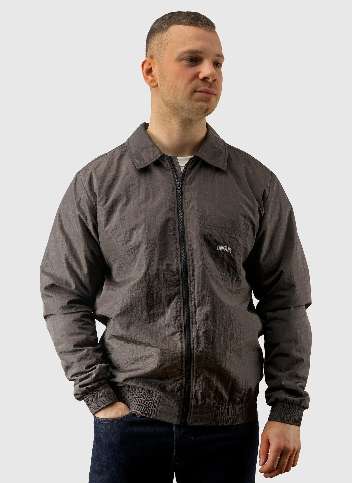 Crushed Nylon Overshirt - Grey