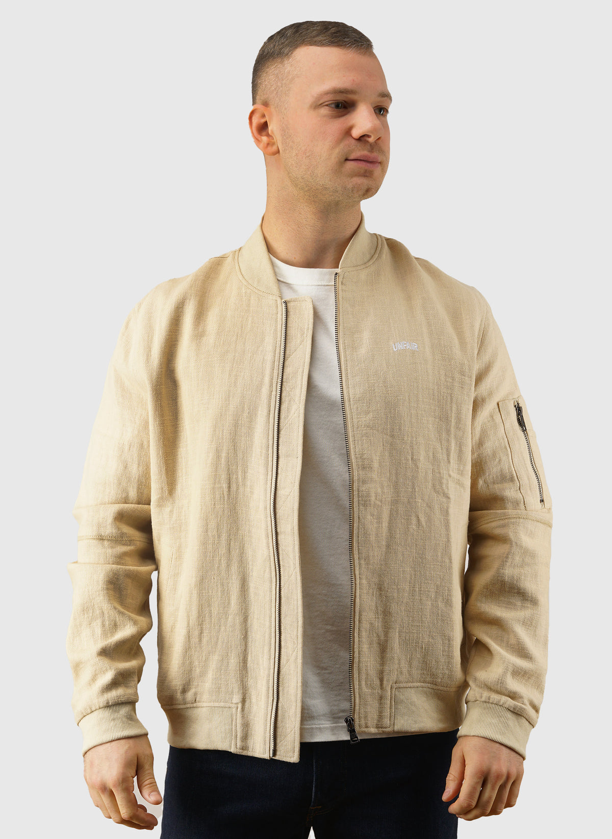 Curved Linen Bomber - Beige