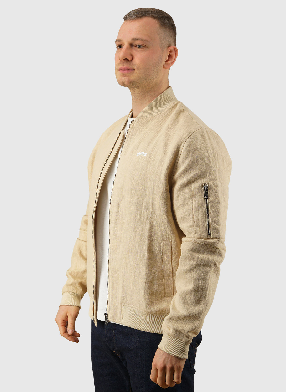 Curved Linen Bomber - Beige