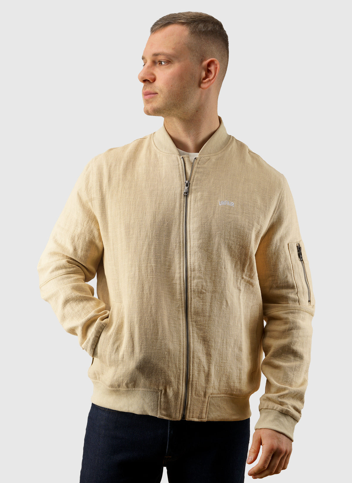 Curved Linen Bomber - Beige