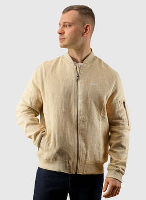 Curved Linen Bomber - Beige