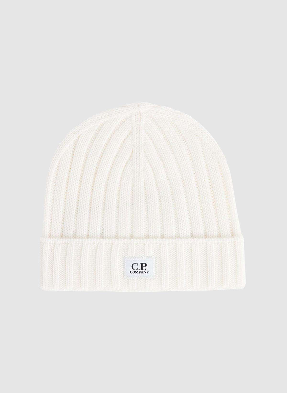 Extra Fine Merino Wool Logo Beanie - Gauze White
