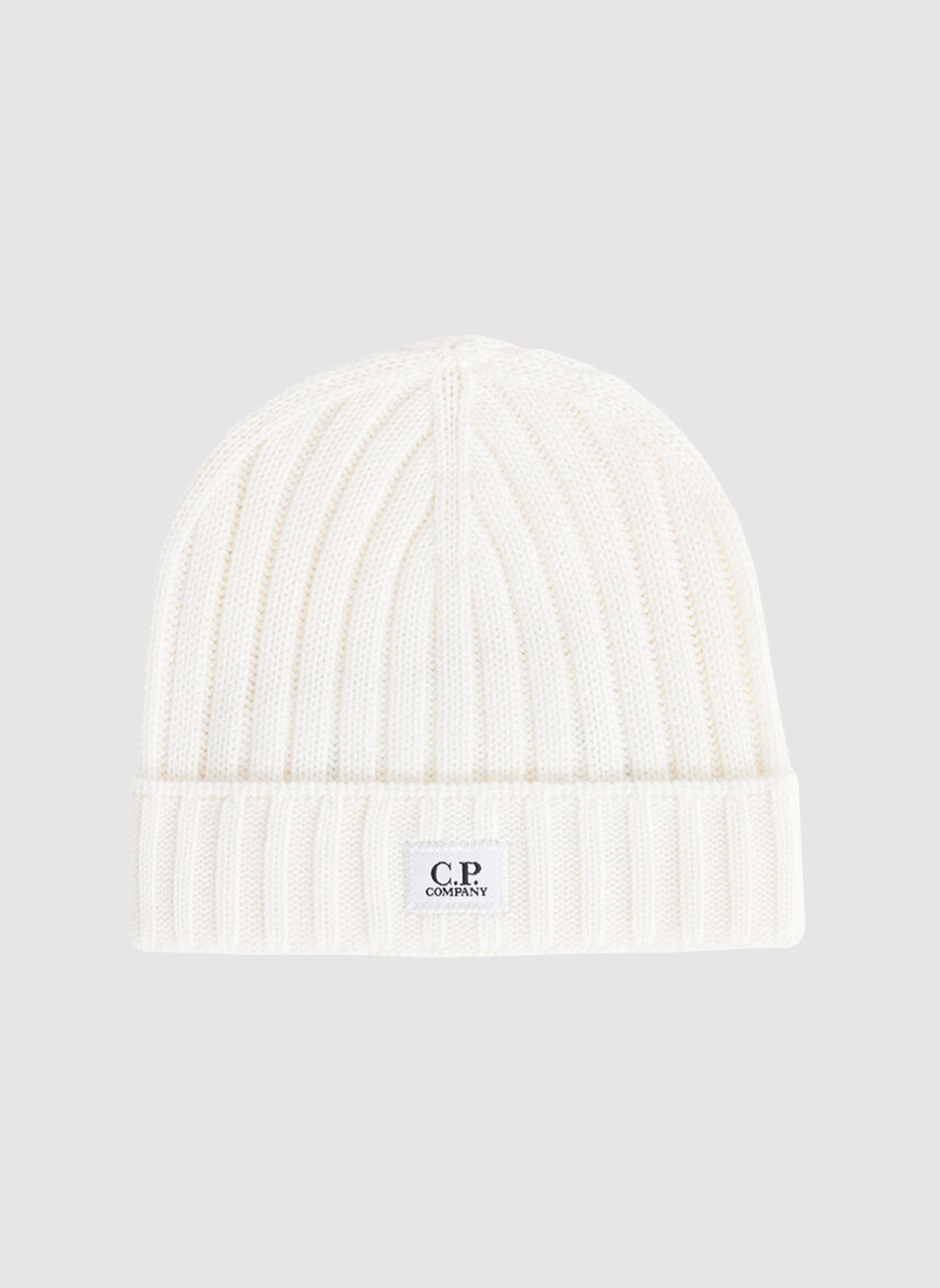 Extra Fine Merino Wool Logo Beanie - Gauze White