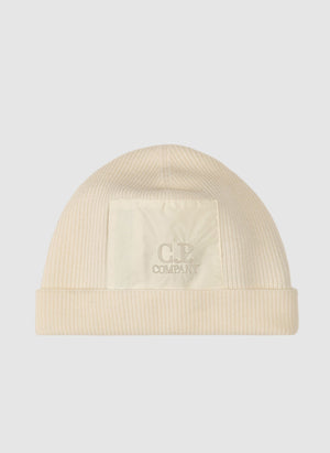 C.P. Merino Logo Beanie - Gauze White