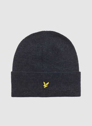 Lambswool Blend Ribbed Beanie - Dark Navy Marl