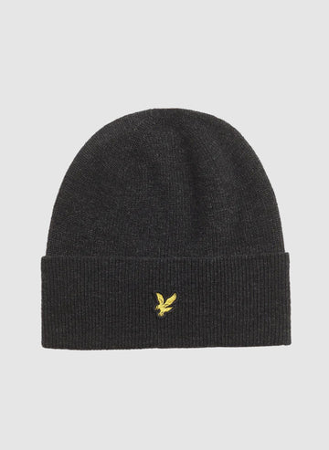 Lambswool Blend Ribbed Beanie - Jet Black Marl
