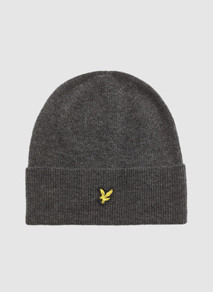 Lambswool Blend Ribbed Beanie - Charcoal Marl