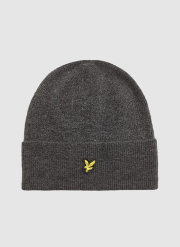 Lambswool Blend Ribbed Beanie - Charcoal Marl