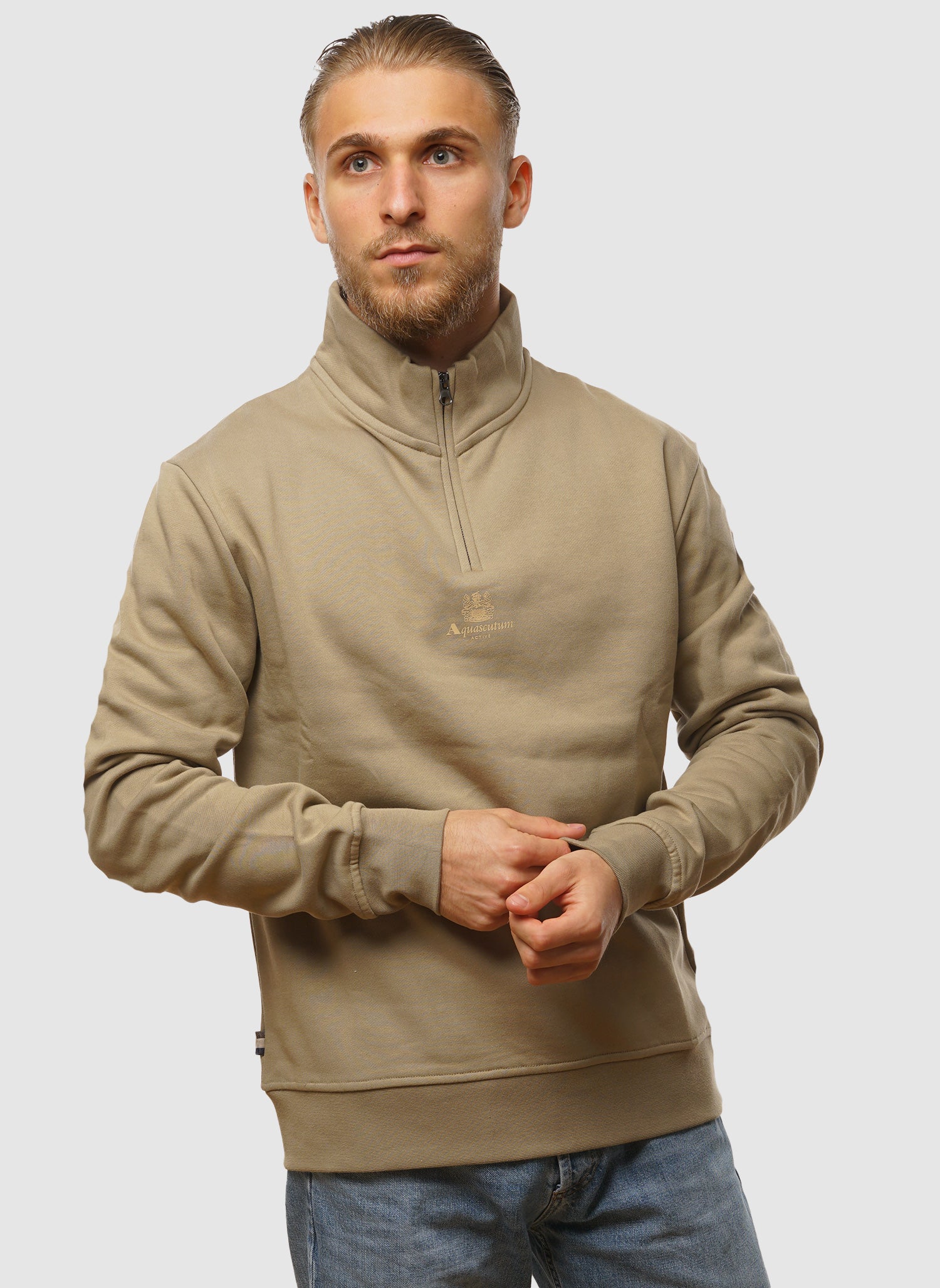 Centered Logo 1/4 Zip Fleece - Khaki