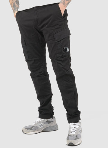 Stretch Sateen Lens Cargo Pants - Black
