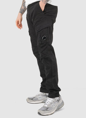 Stretch Sateen Lens Cargo Pants - Black