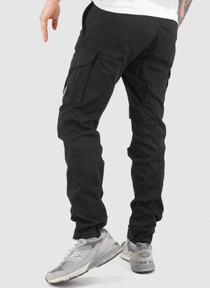 Stretch Sateen Lens Cargo Pants - Black