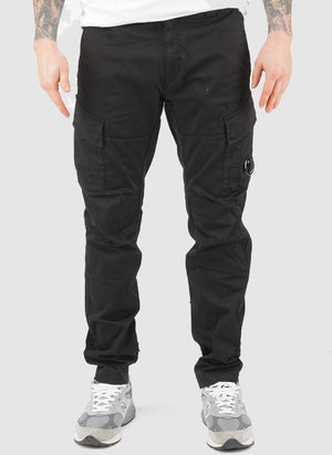 Stretch Sateen Lens Cargo Pants - Black