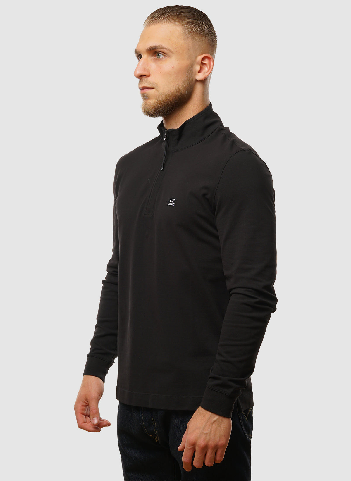 Stretch Piquet Half-Zip - Black