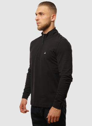 Stretch Piquet Half-Zip - Black
