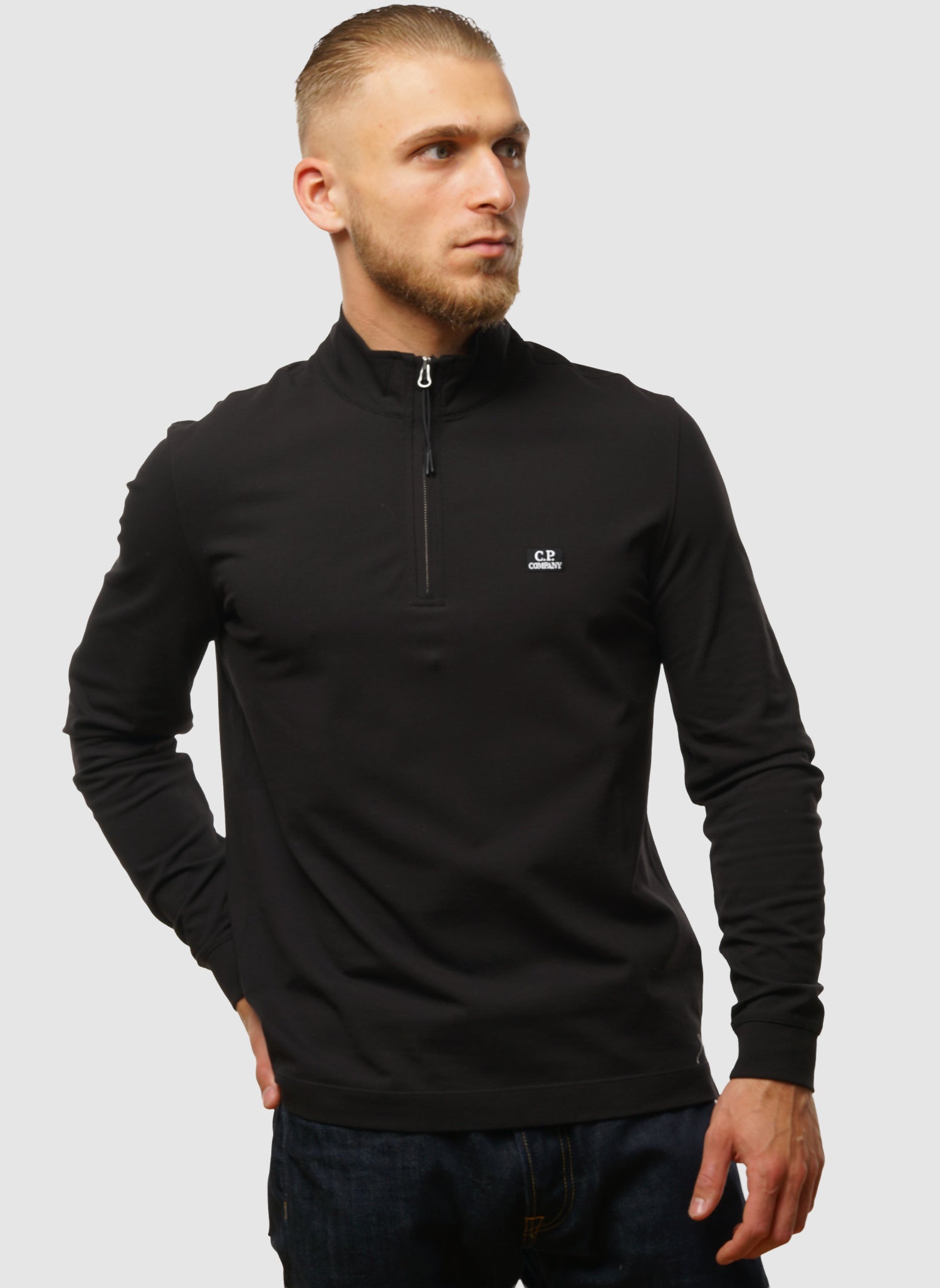 Stretch Piquet Half-Zip - Black