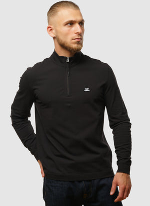 Stretch Piquet Half-Zip - Black