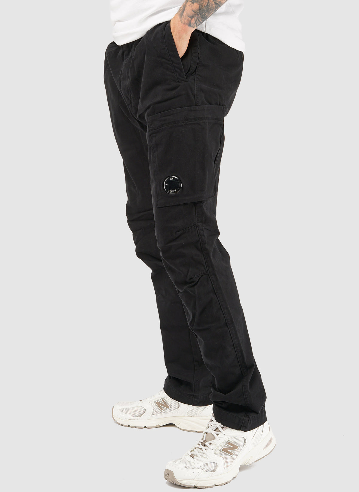 Stretch Sateen Lens Cargo Pants - Black