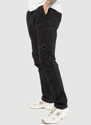 Stretch Sateen Lens Cargo Pants - Black