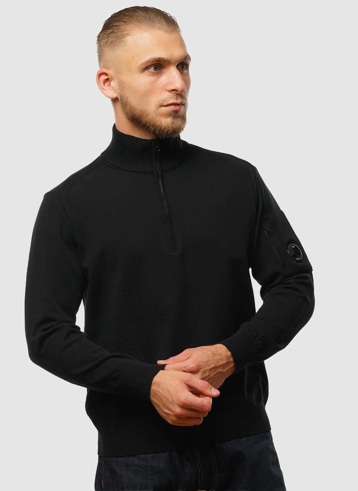 Merino Wool Lens Quarter-Zip - Black
