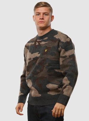 Brushed Camouflage Crew Neck Jumper - Black Steel