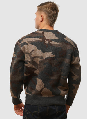 Brushed Camouflage Crew Neck Jumper - Black Steel
