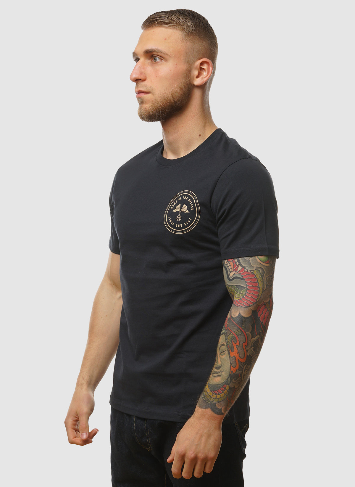 Game of Two Halves Graphic T-Shirt - Dark Navy/ Mojave