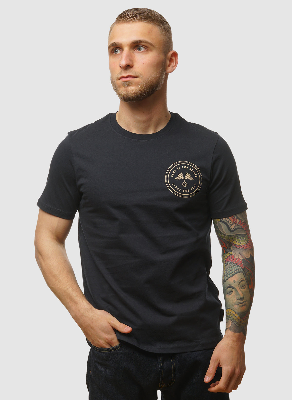 Game of Two Halves Graphic T-Shirt - Dark Navy/ Mojave
