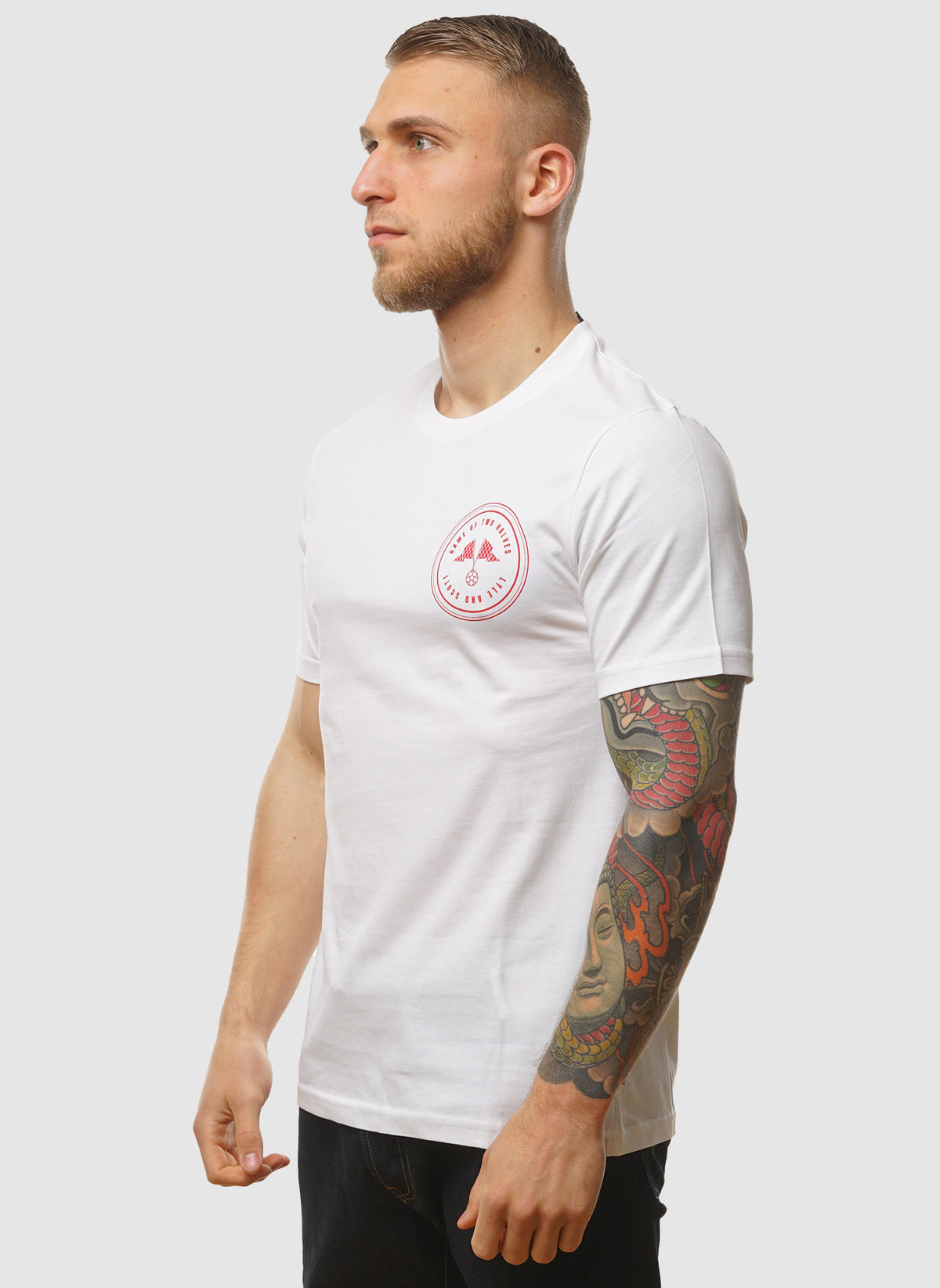 Game of Two Halves Graphic T-Shirt - White/Flare Red